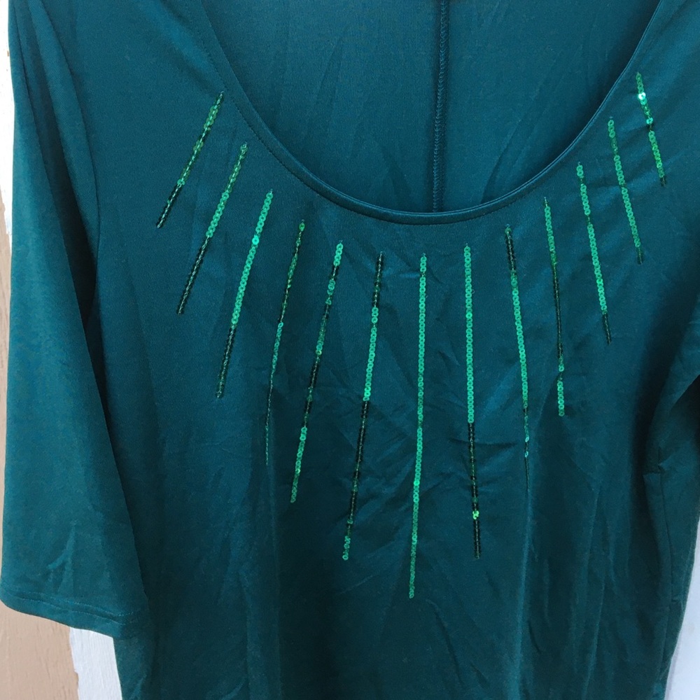 Green Short Sleeved Blouse w/ Green Sequins